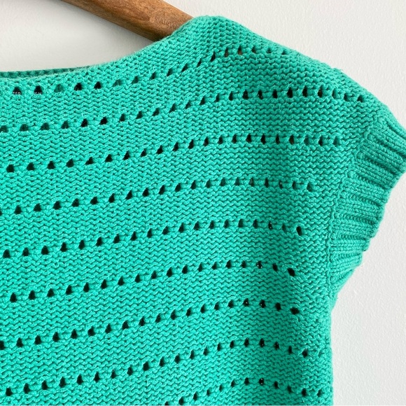 Moda International Green Open Knit Cap Sleeve Sweater Size XS - Picture 2 of 6